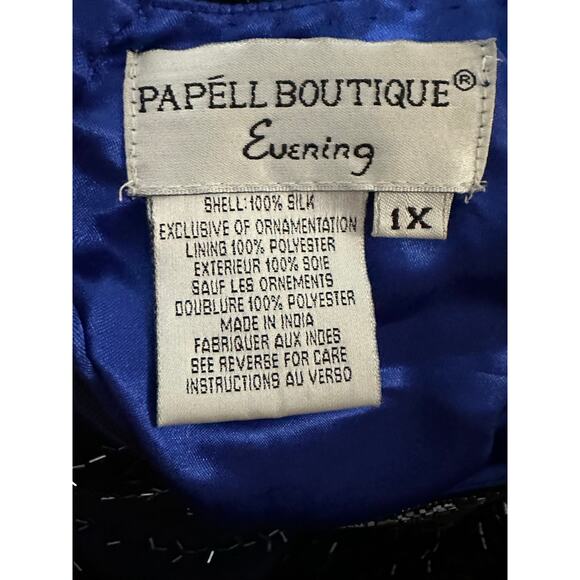 Vintage Adrianna Papell Boutique Evening Navy Blue Beaded Silk Dressy Top Sz 1X - Picture 3 of 3